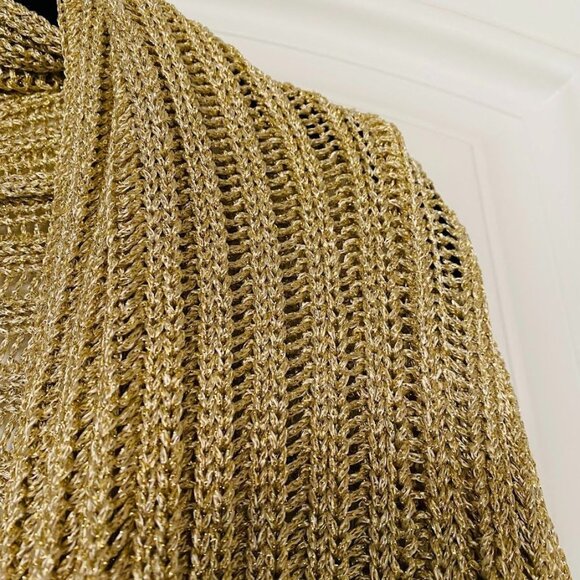 WHBM Rolled Collar Gold Lame Glitter Knit Shrug NWT - Picture 6 of 6